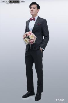 Bộ Suit Đen Sọc Trắng Mỏng Modern Fit TGS265